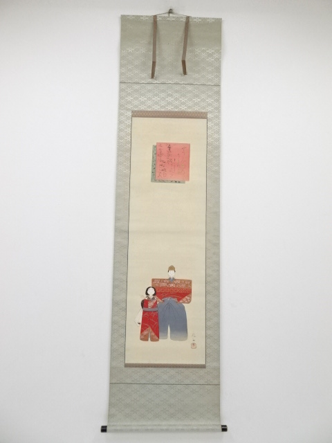 JAPANESE HANGING SCROLL / HAND PAINTED / HINA DOLL